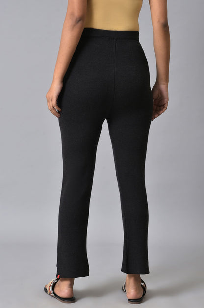 Black Knitted Women Straight Pants