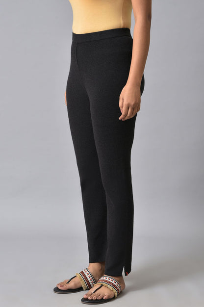 Black Knitted Women Straight Pants