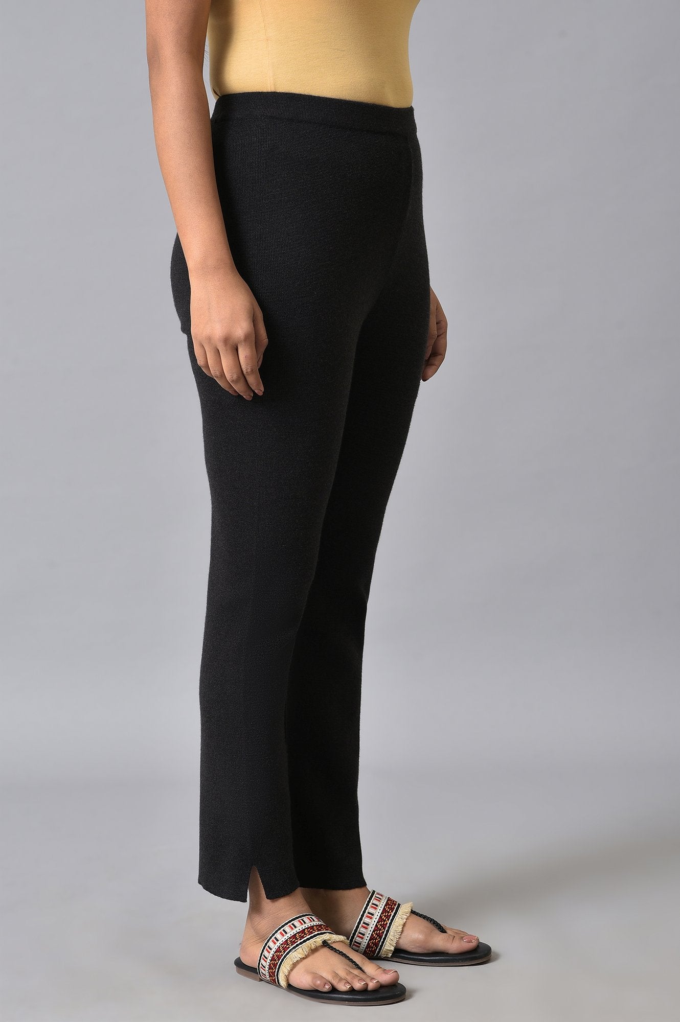 Black Knitted Women Straight Pants