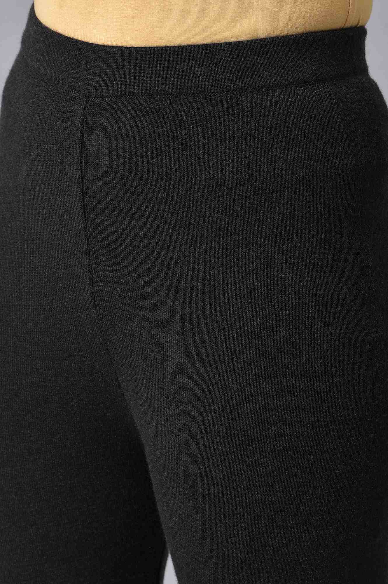 Black Knitted Women Straight Pants