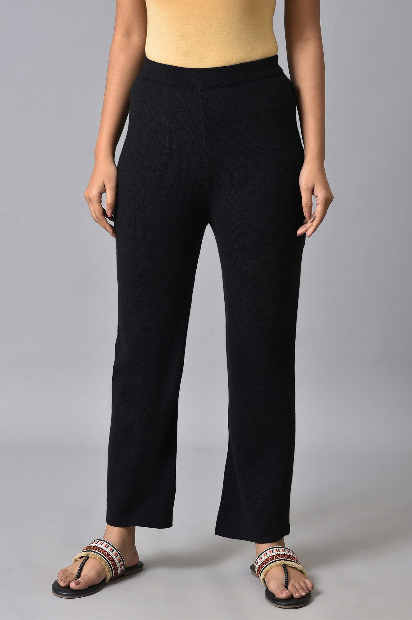 Black Knitted Women Straight Pants