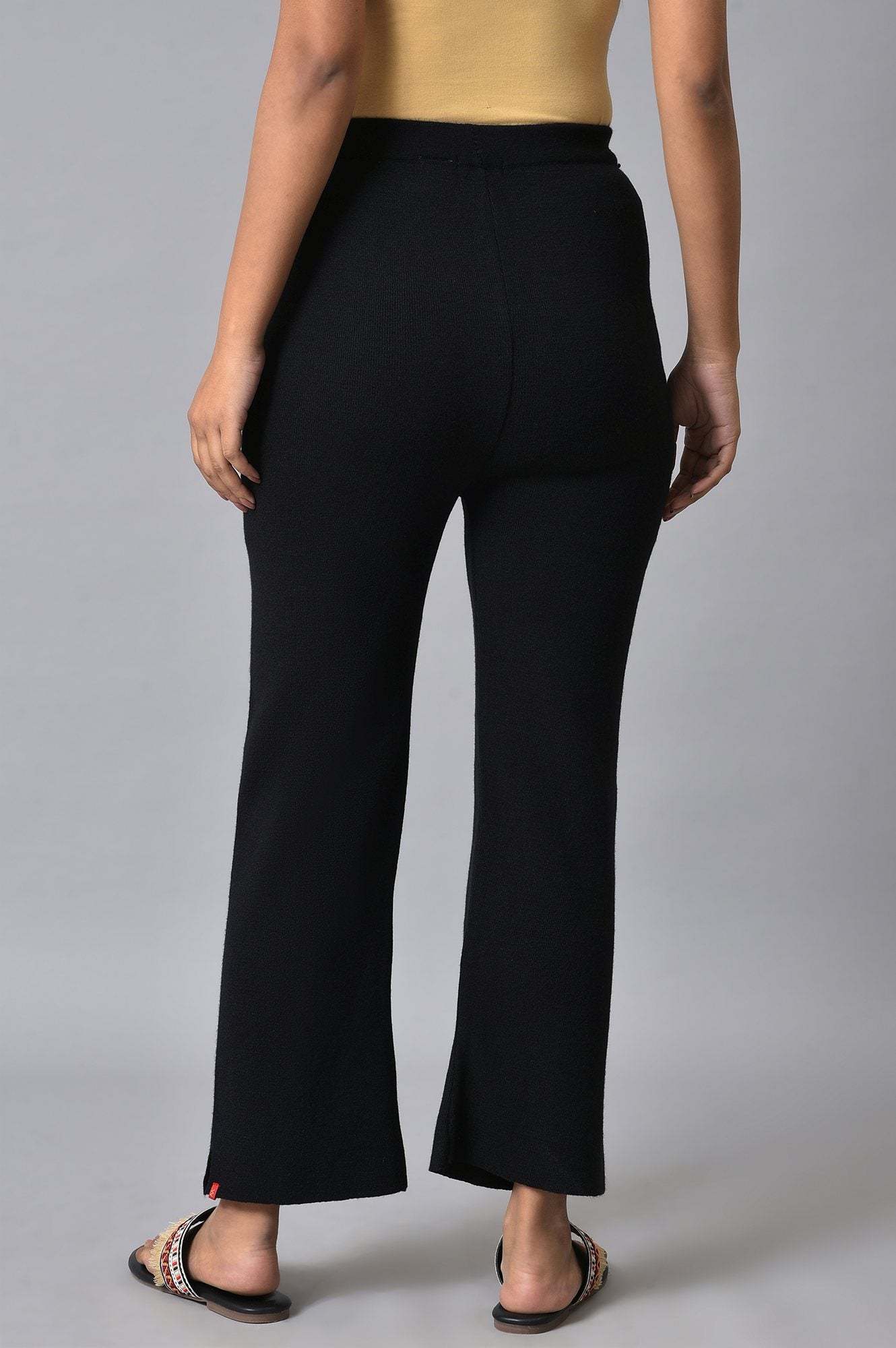 Black Knitted Women Straight Pants