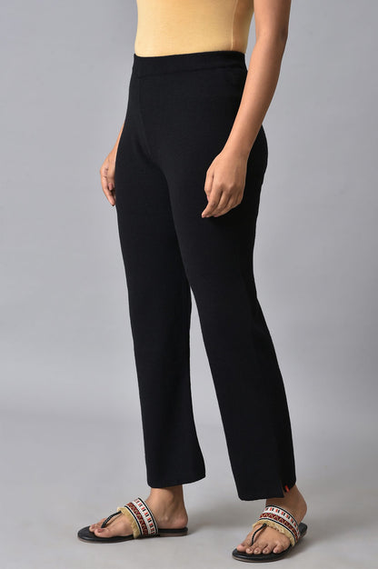 Black Knitted Women Straight Pants