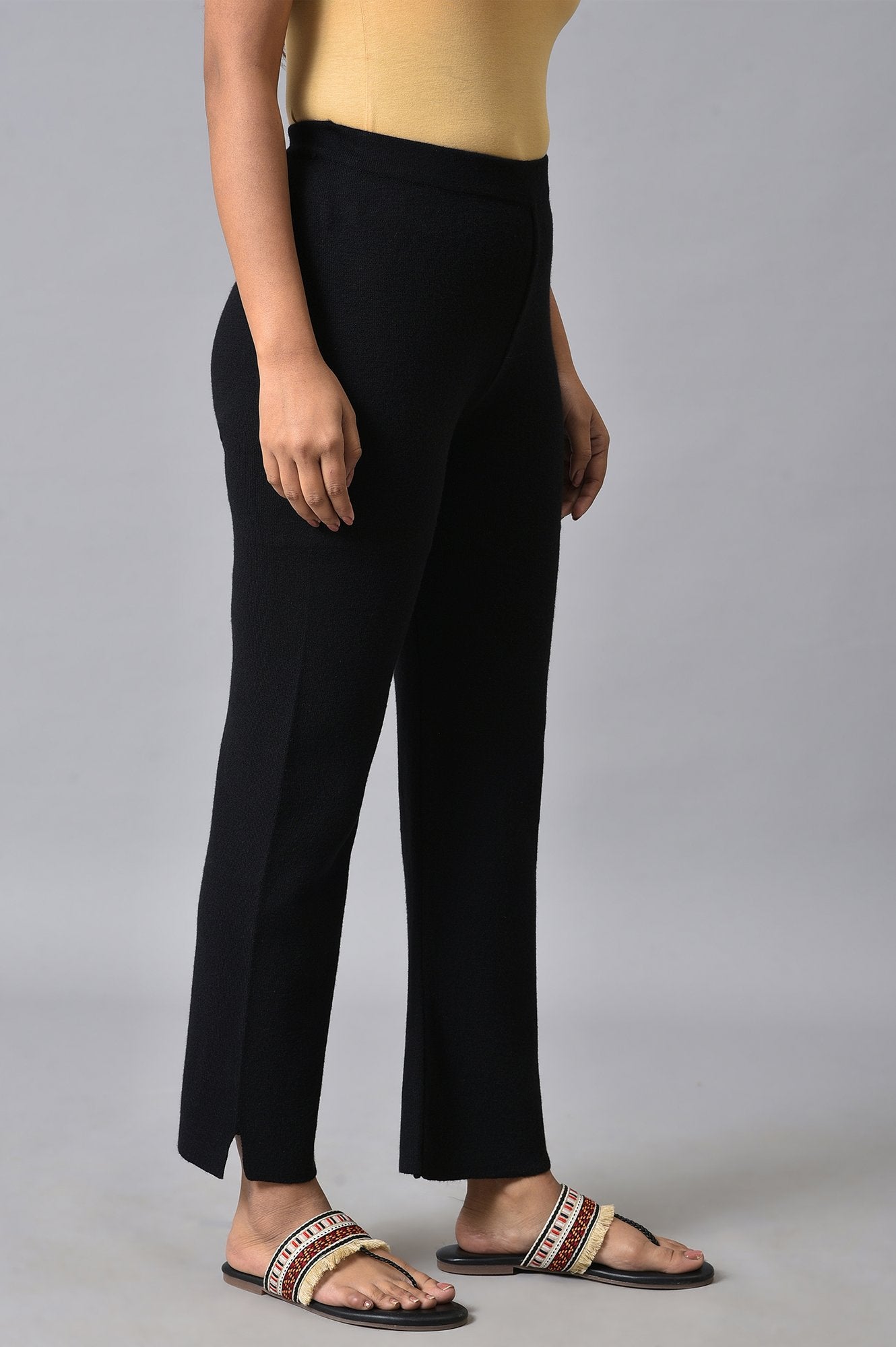 Black Knitted Women Straight Pants