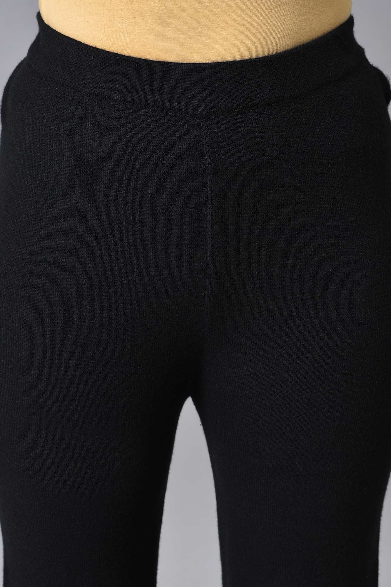 Black Knitted Women Straight Pants