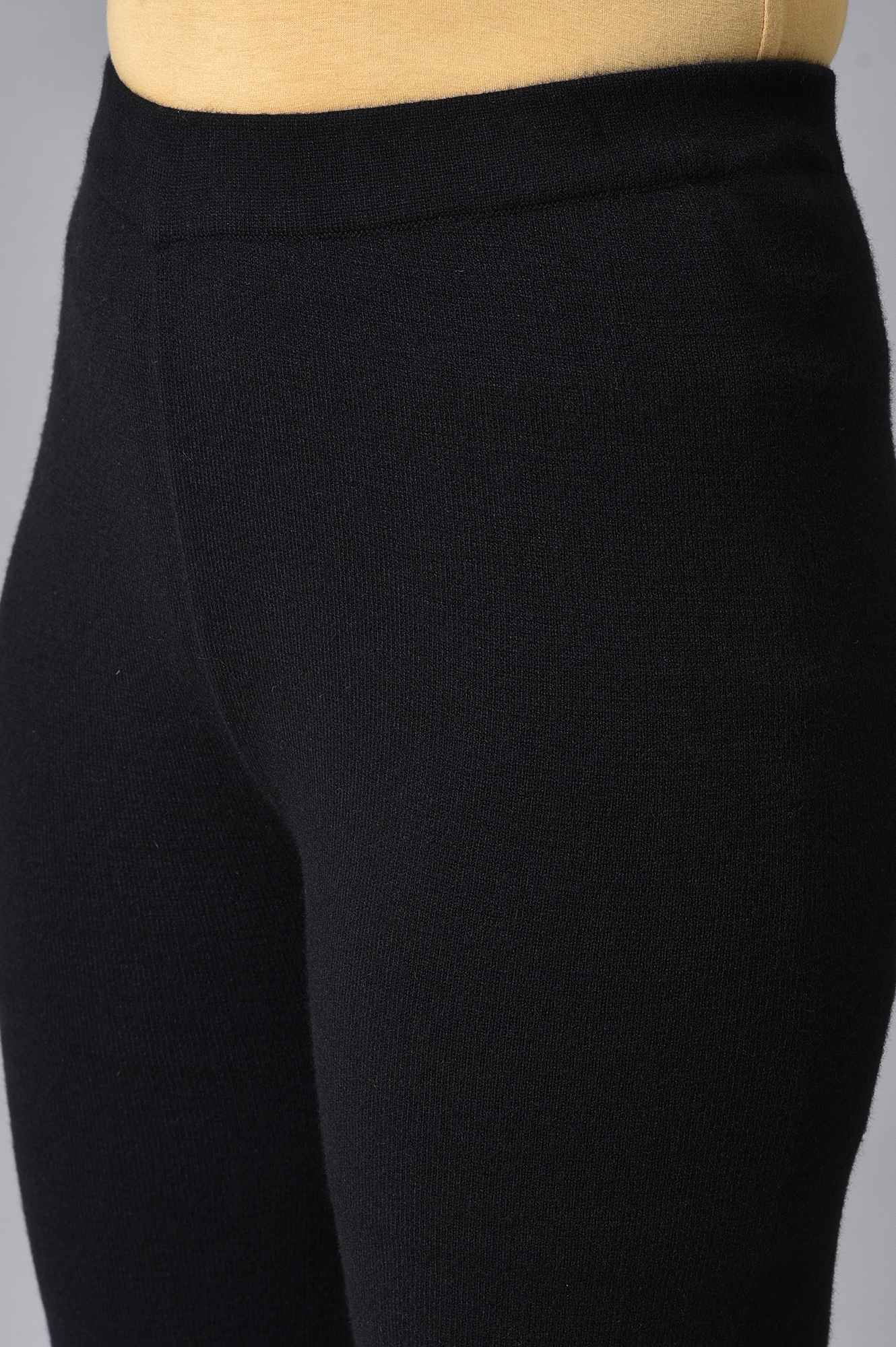 Black Knitted Women Straight Pants