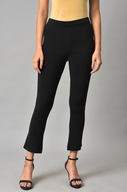 Black Solid Knitted Flared Pants