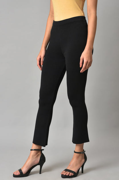 Black Solid Knitted Flared Pants