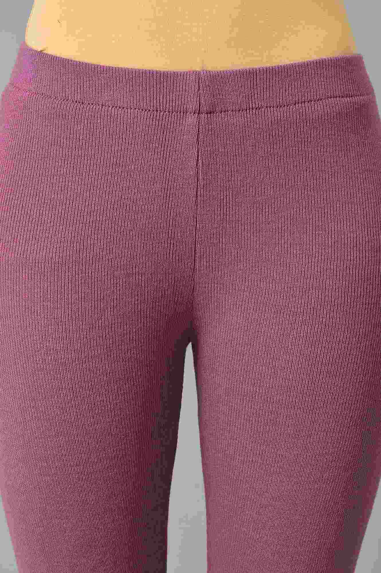 Purple Knitted Winter Leggings With Pintuck