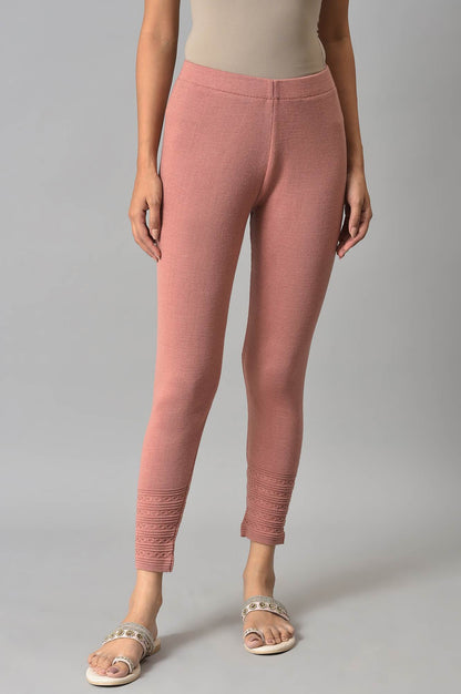 Pink Knitted Winter Tights With Pintucks