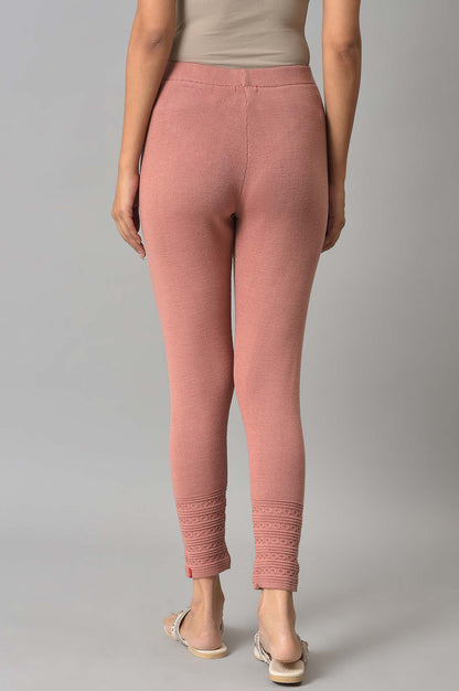 Pink Knitted Winter Tights With Pintucks