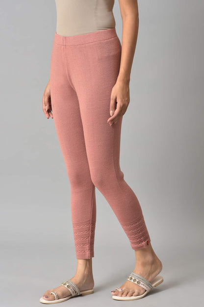 Pink Knitted Winter Tights With Pintucks