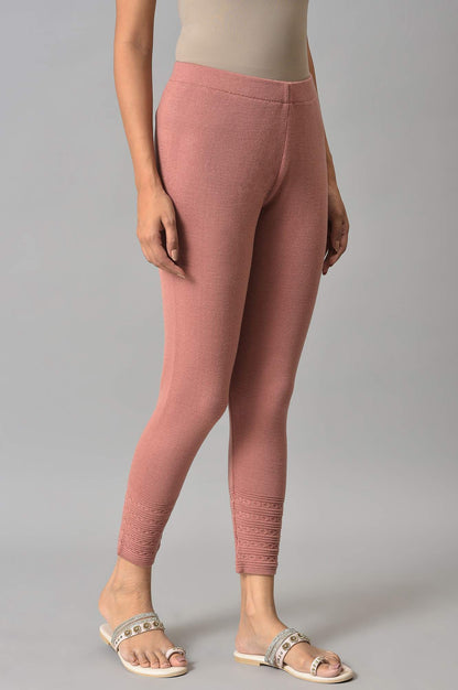 Pink Knitted Winter Tights With Pintucks