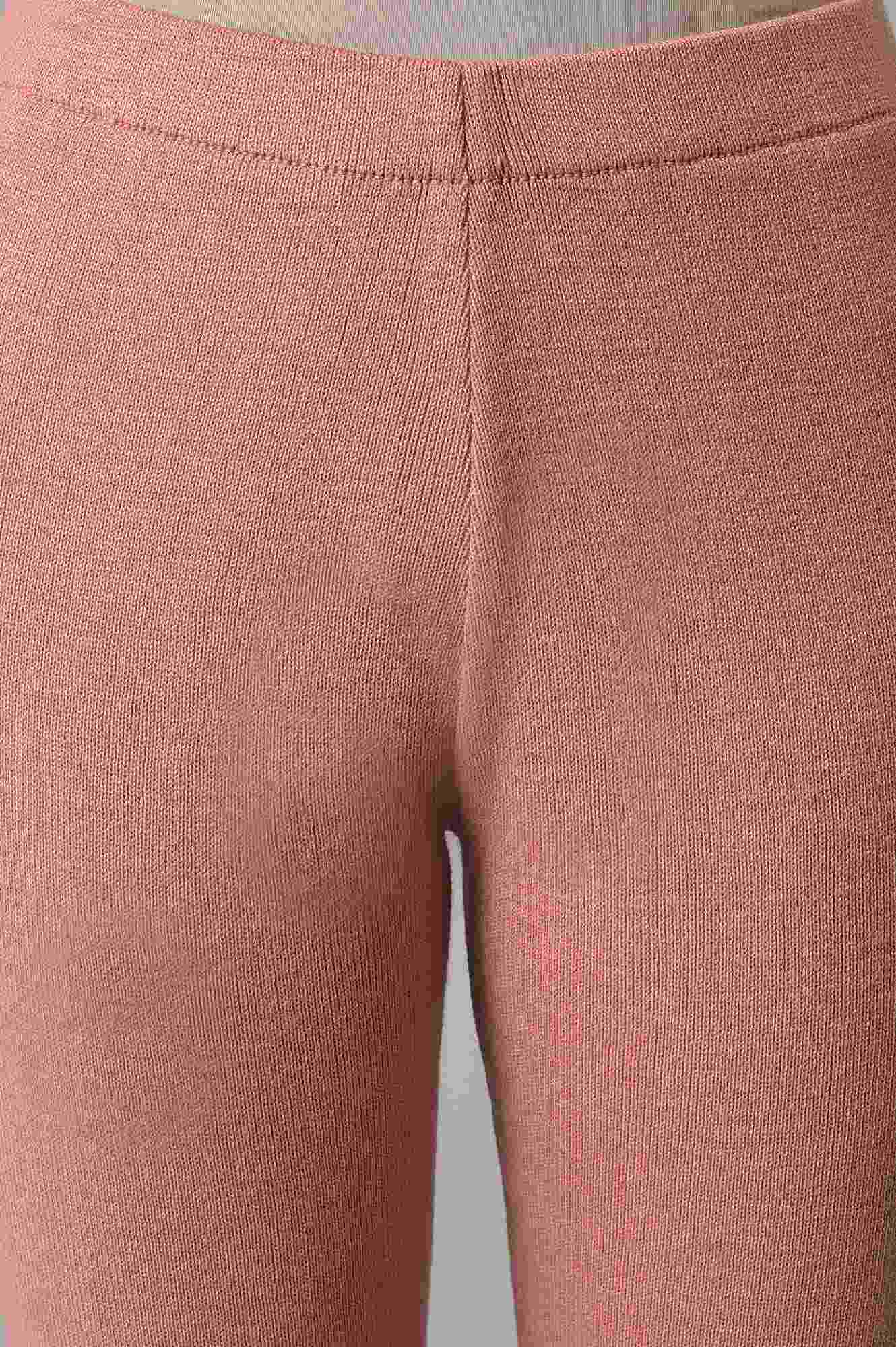 Pink Knitted Winter Tights With Pintucks