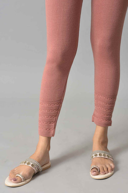 Pink Knitted Winter Tights With Pintucks