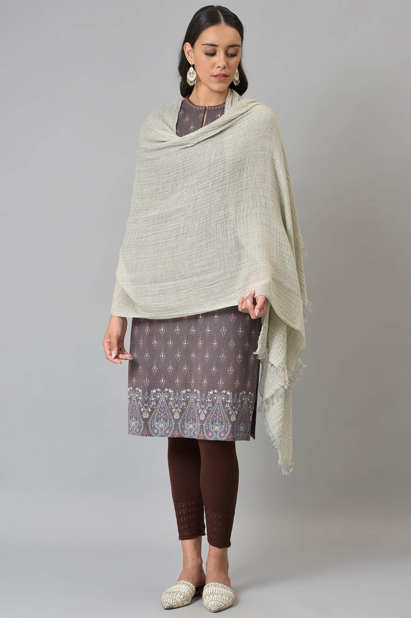 Light Grey Solid Winter Shawl