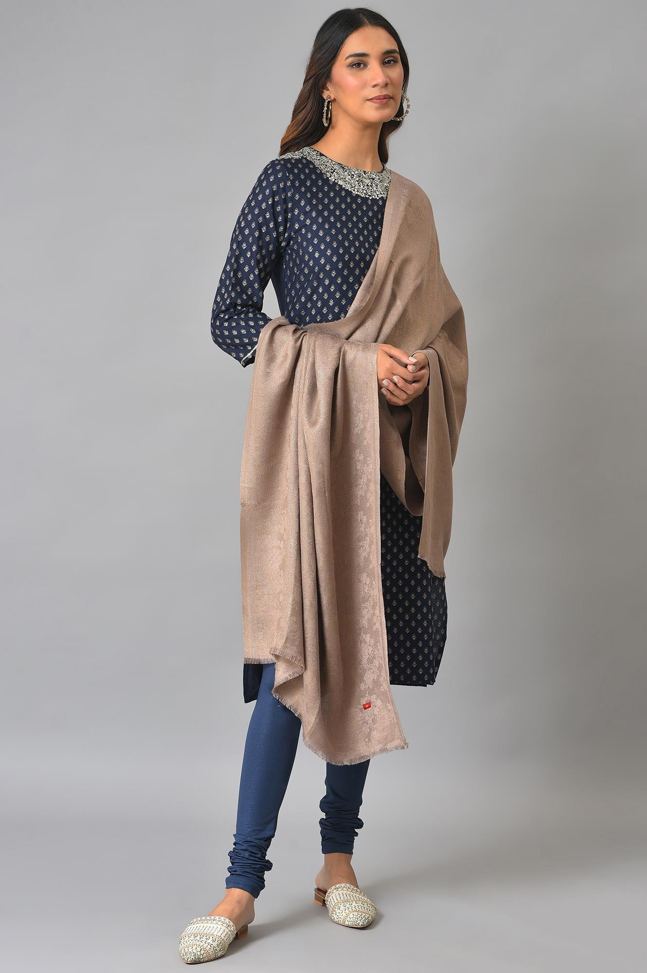 Light Brown Jacquard Winter Shawl