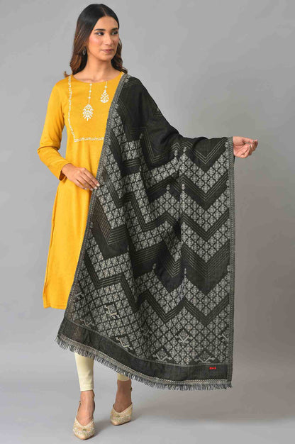 Black Geometric Printed Woollen Shawl