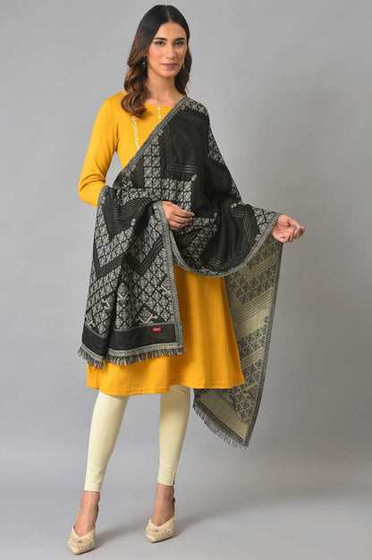 Black Geometric Printed Woollen Shawl