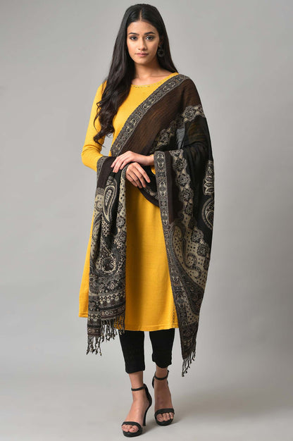 Black And Brown Paisley Printed Shawl