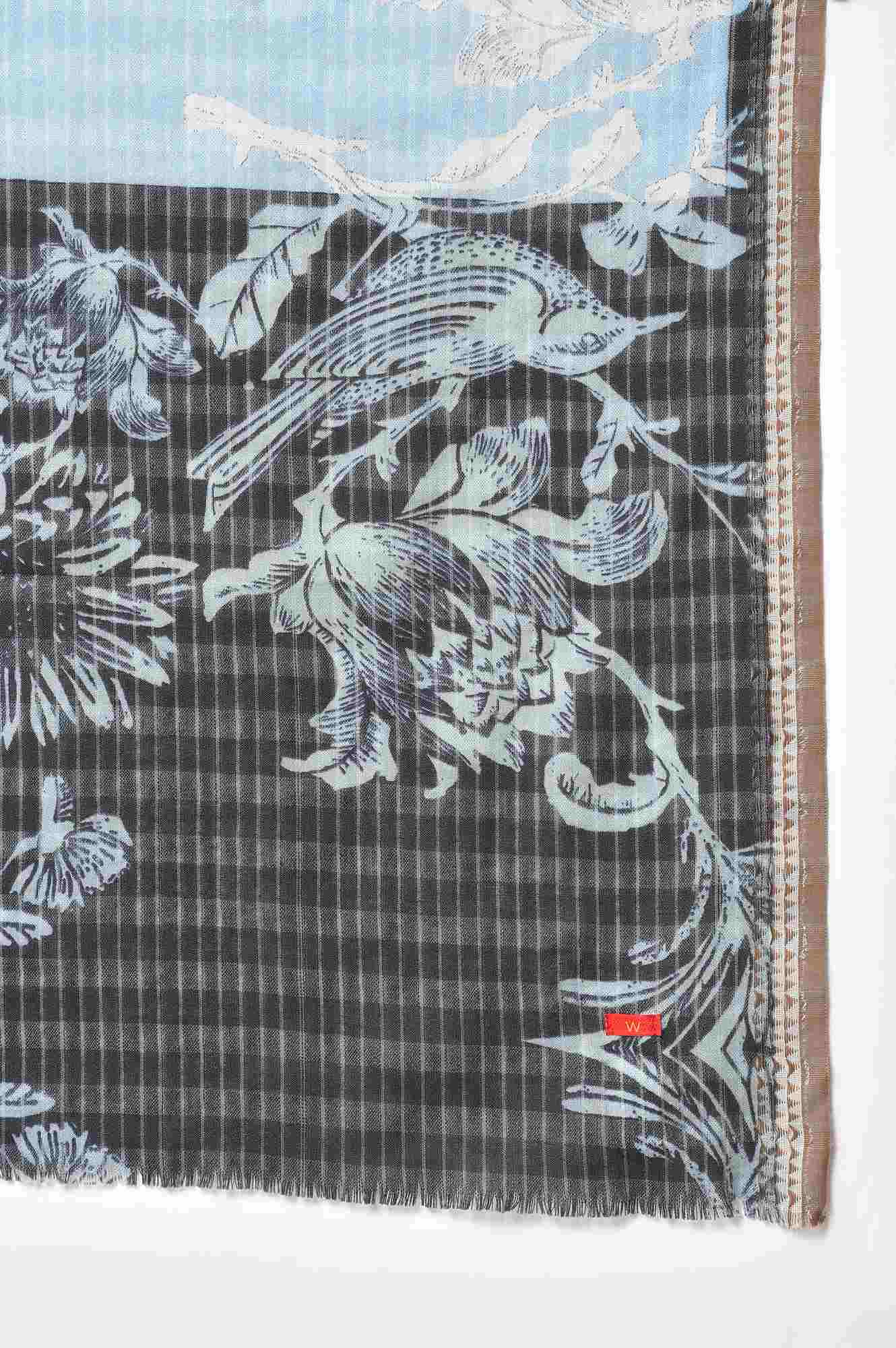 Blue And Black Floral Printed Women Shawl