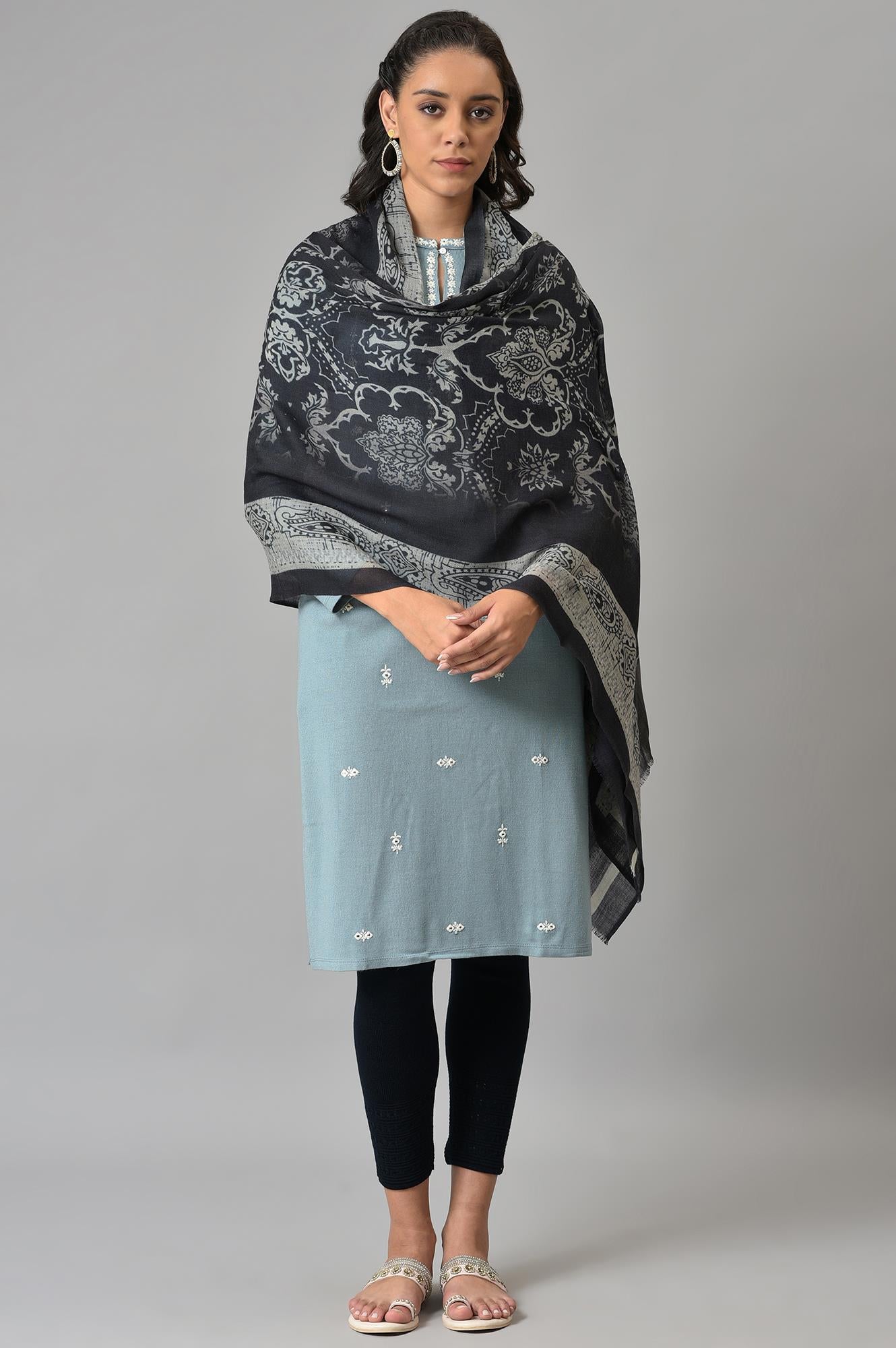 Black Abstract Printed Shawl