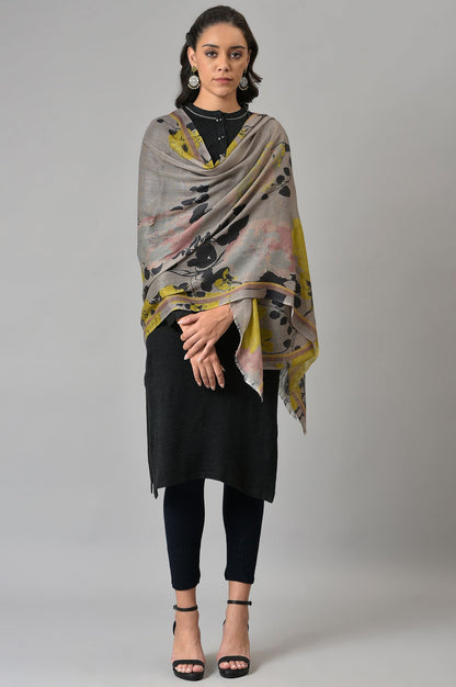 Grey Digital Floral Printed Shawl