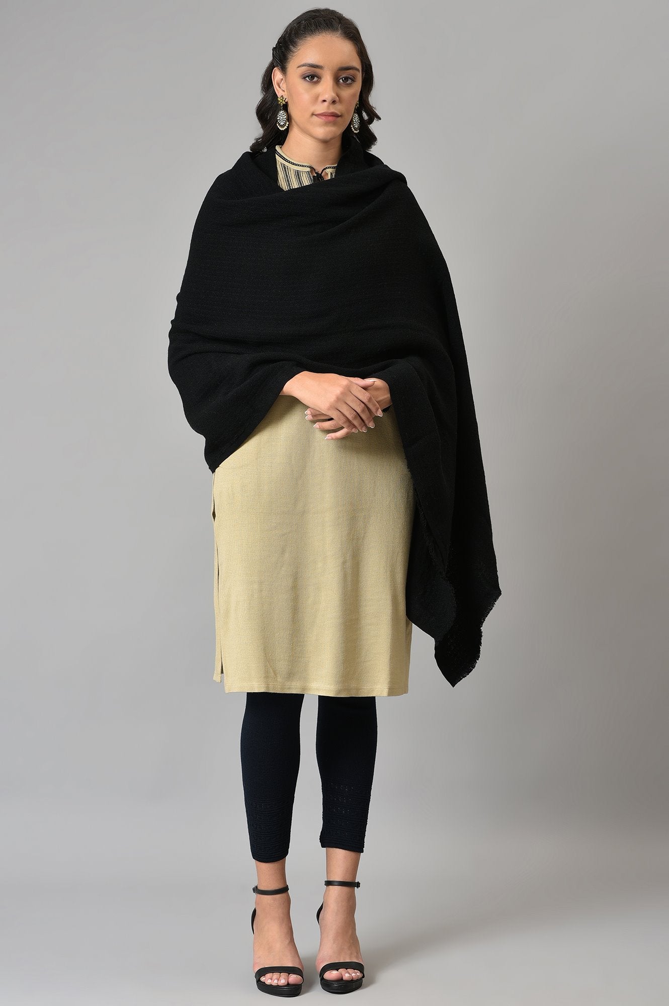 Buy Jet Black Solid Winter Shawl 1999 W for woman – wforwoman