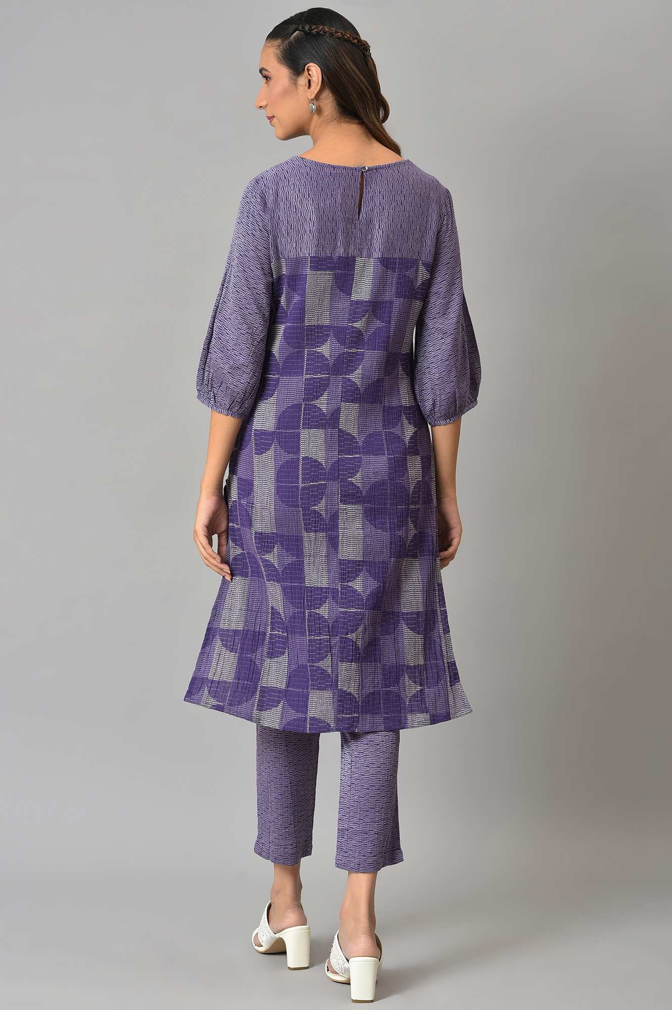 Purple Yarn-Dyed Crepe Jacquard Winter kurta