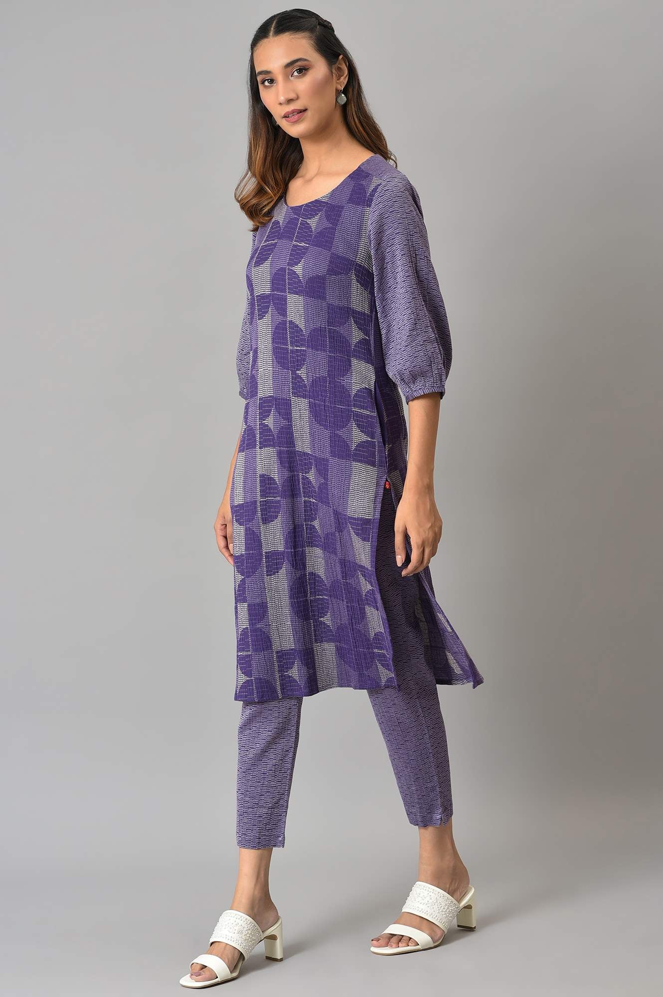 Purple Yarn-Dyed Crepe Jacquard Winter kurta