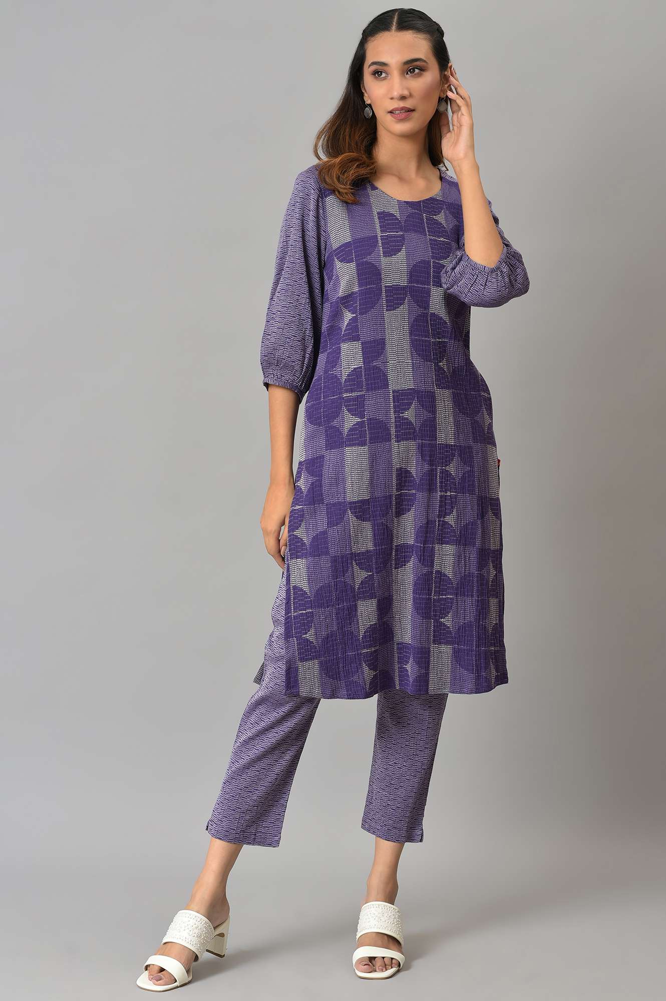 Purple Yarn-Dyed Crepe Jacquard Winter kurta