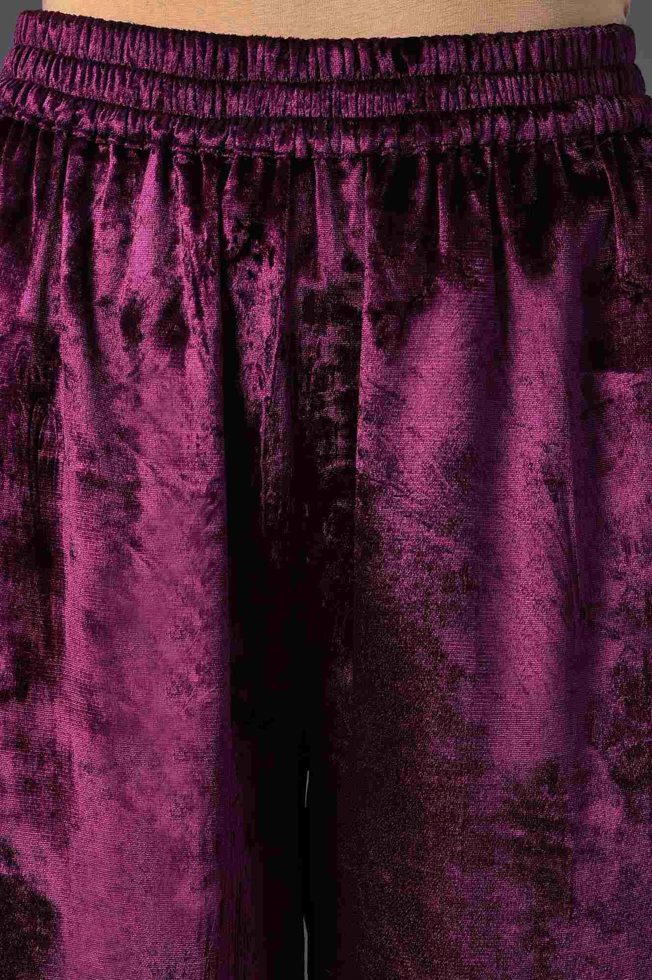 Purple Embroidered Velvet kurta With Straight Pants - wforwoman