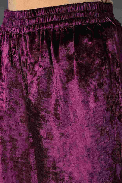 Purple Embroidered Velvet kurta With Straight Pants - wforwoman