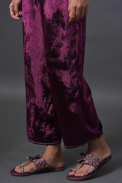 Purple Embroidered Velvet kurta With Straight Pants - wforwoman