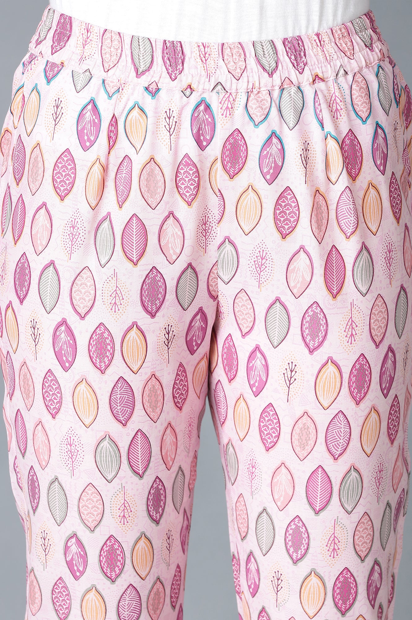 Pink Floral Printed V-Neck kurta With Straight Trousers