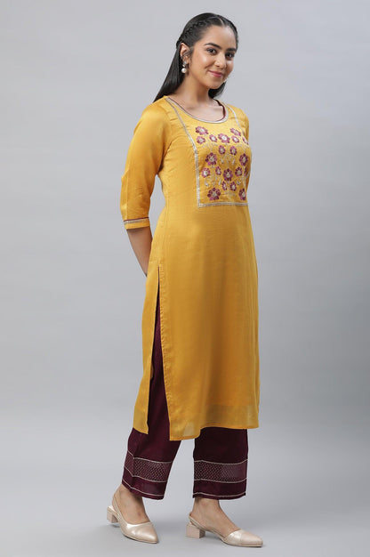 Yellow Embroidered Kurta, Pants And Dupatta Set - wforwoman