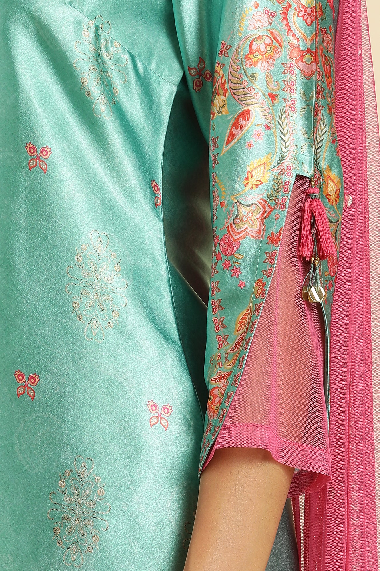 Sea Green Digital Printed Kurta, Pants &amp; Dupatta Set