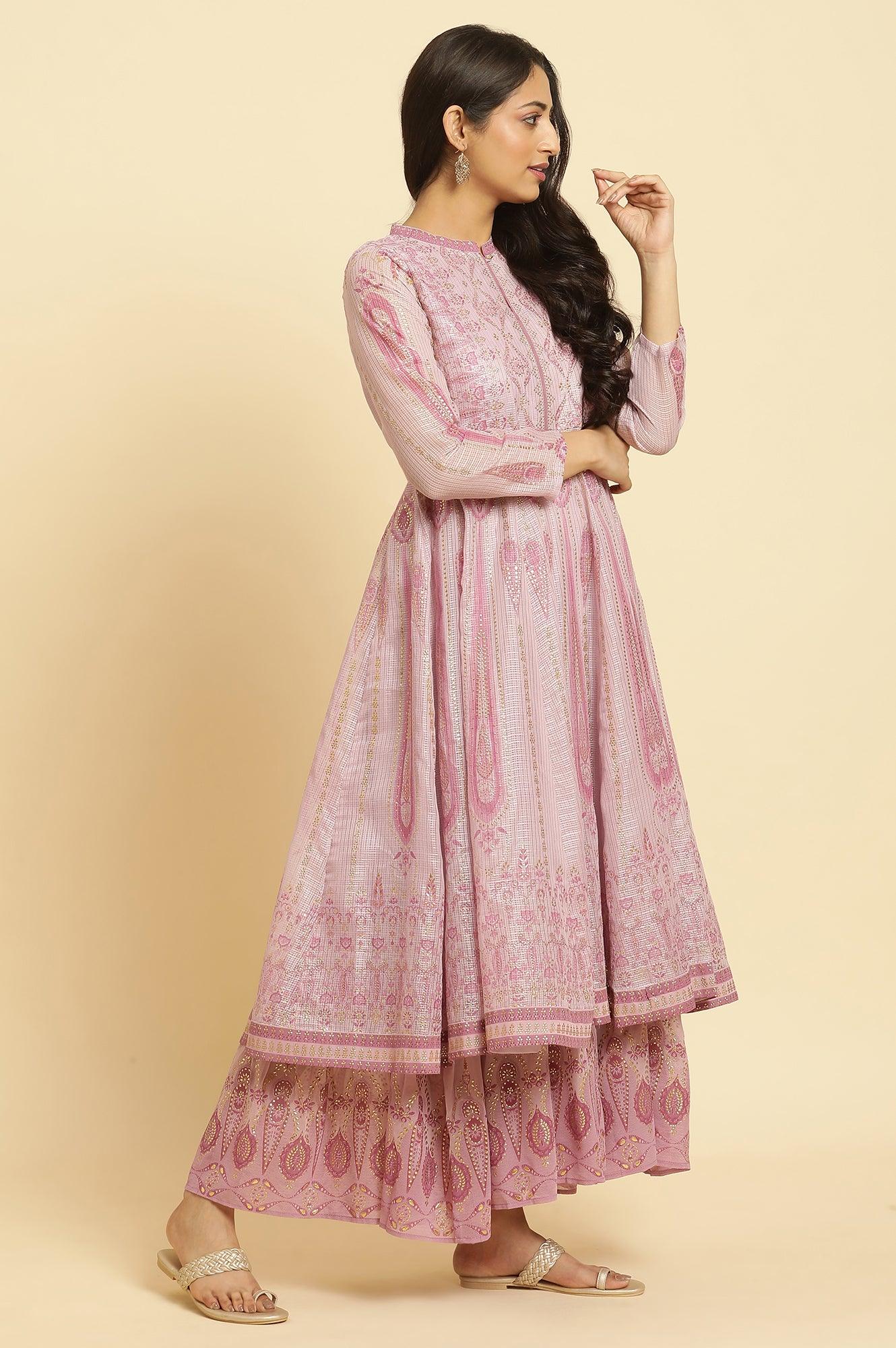 Soft Pink Panelled Layered Gown And Dupatta Set - wforwoman