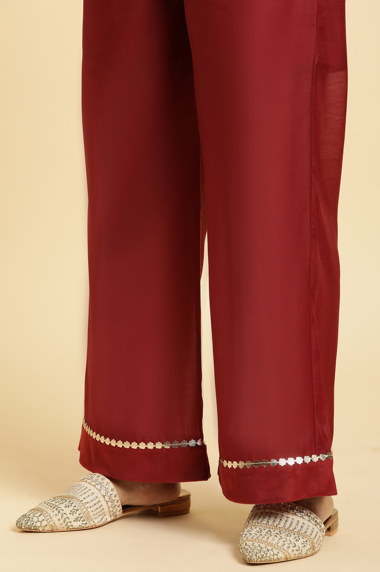 Maroon Mircro Velvet Embellished Kurta, Pants And Dupatta Set