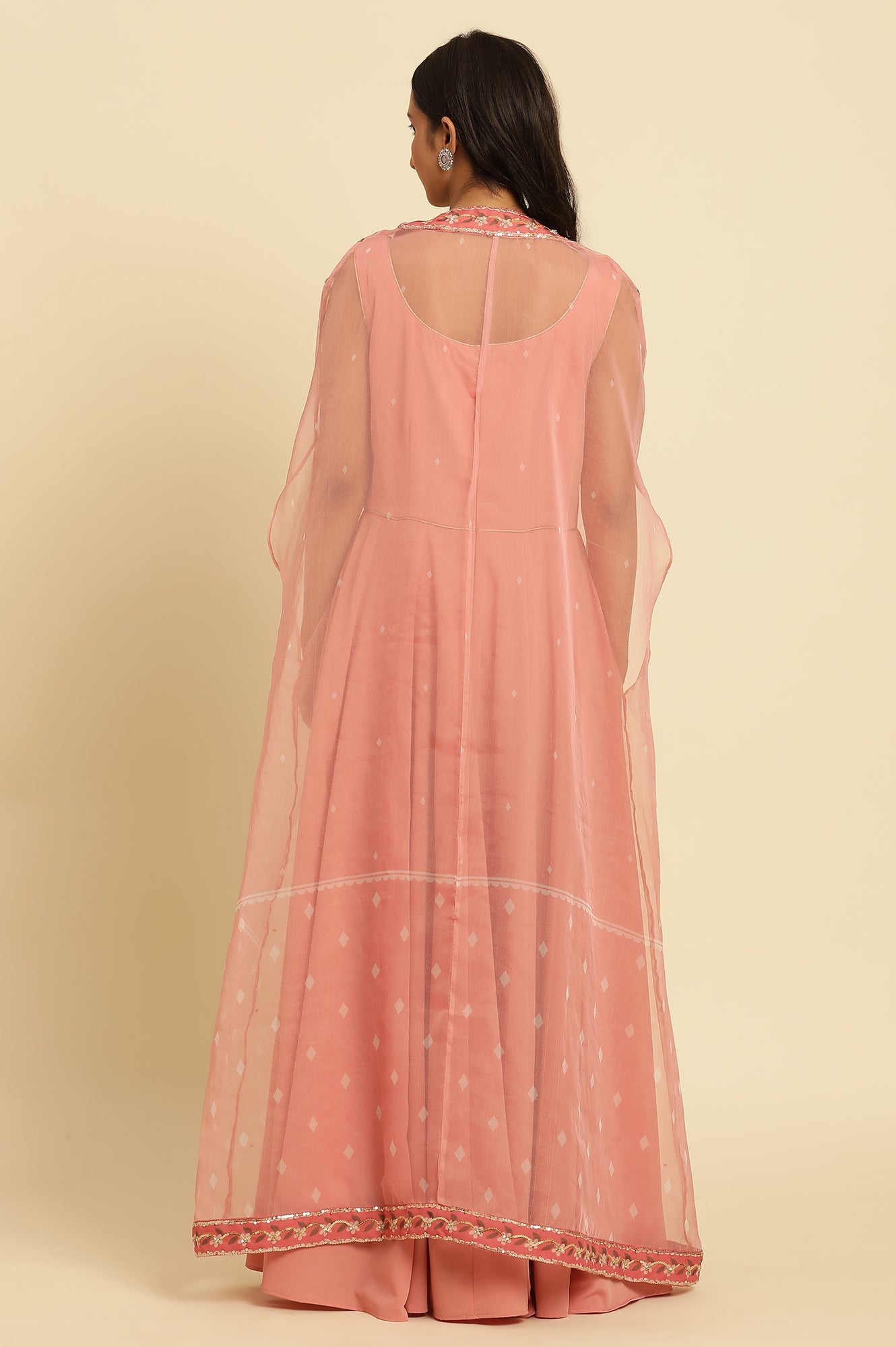 Pink Embeelished Cape And Flared Dress Set