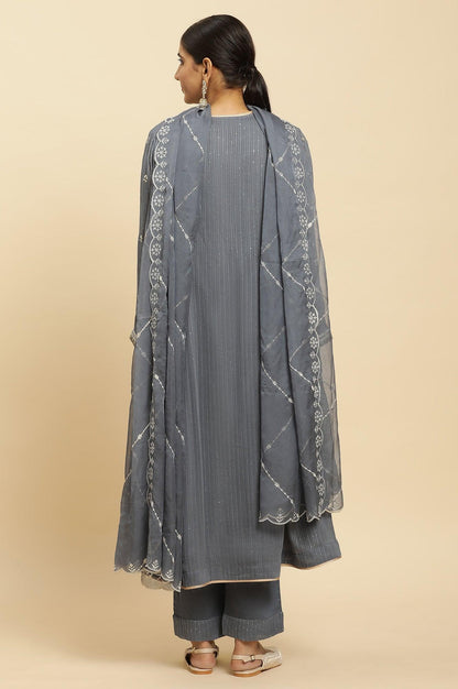 Light Grey Heavy Embroidered Anarkali Kurta, Pants And Dupatta Set - wforwoman