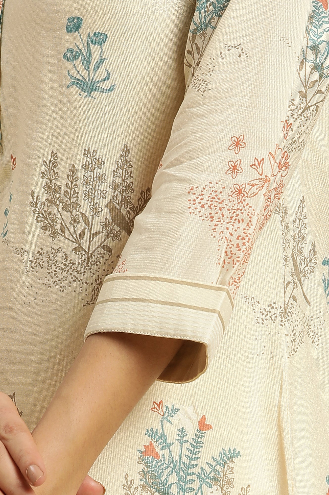 Beige Floral Printed Kurta