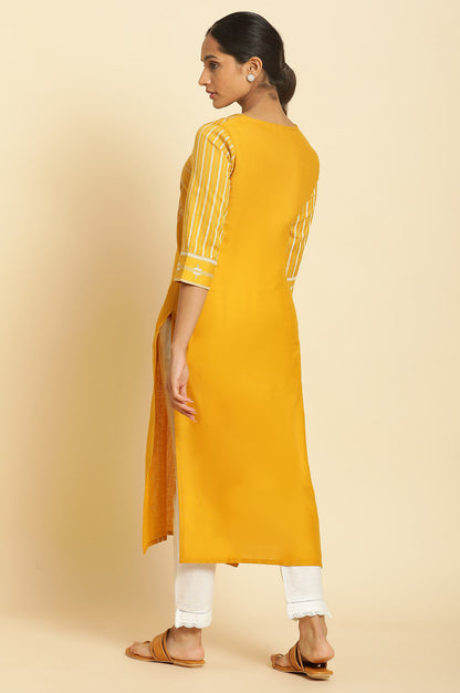 Mustard Yellow Printed Straight Kurta