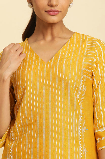 Mustard Yellow Printed Straight Kurta