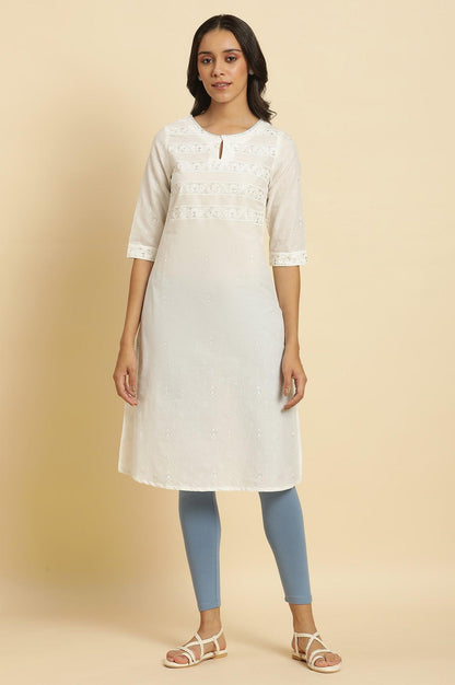 White Cambric Printed Kurtaa - wforwoman