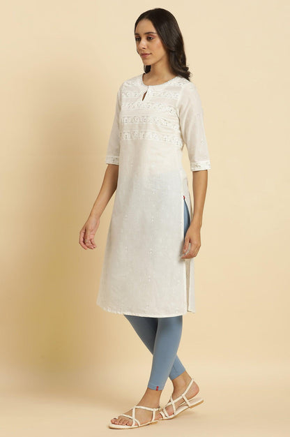 White Cambric Printed Kurtaa - wforwoman