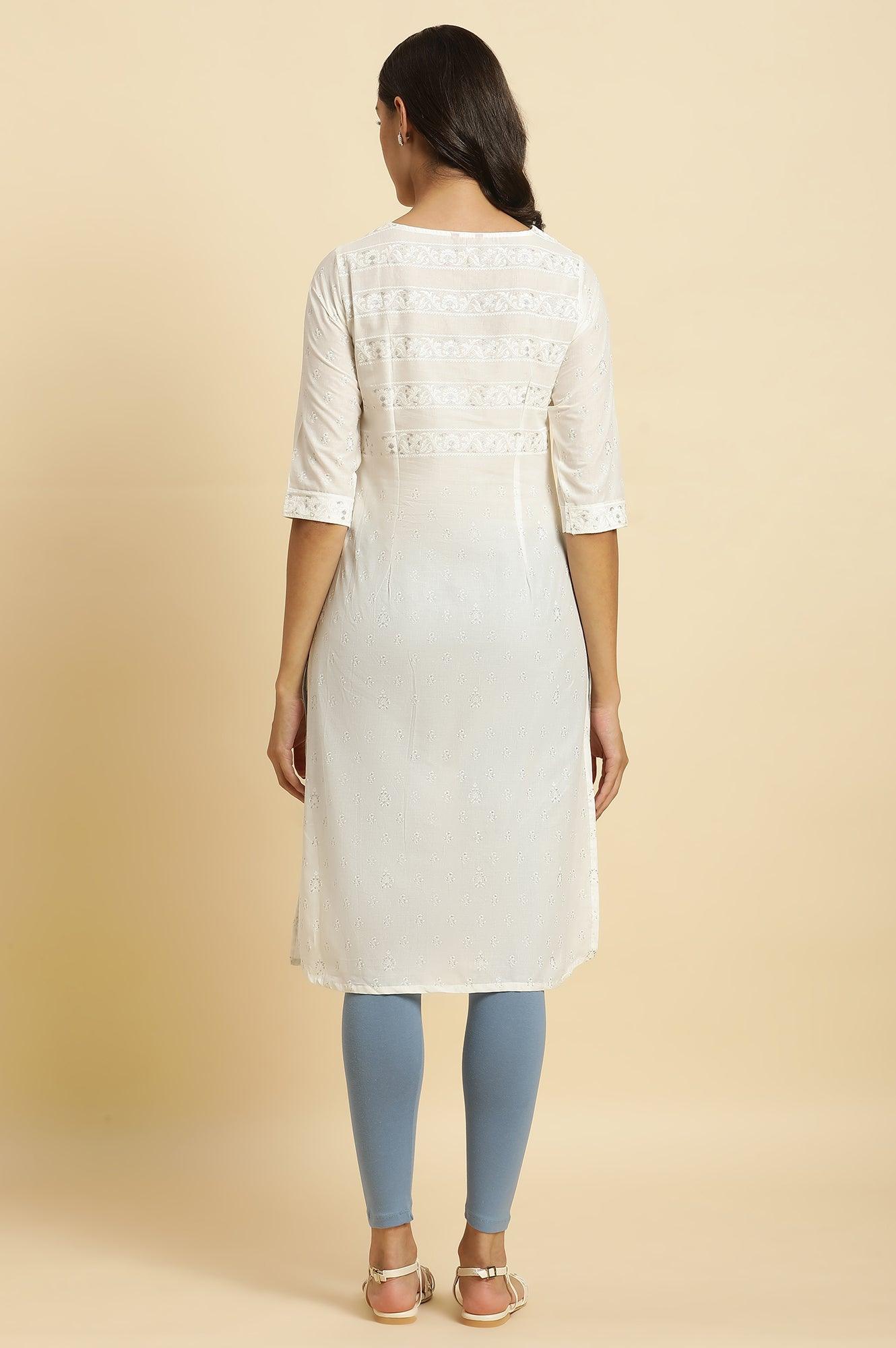 White Cambric Printed Kurtaa - wforwoman