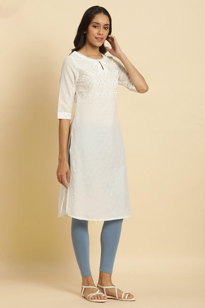 White Cambric Printed Kurtaa - wforwoman