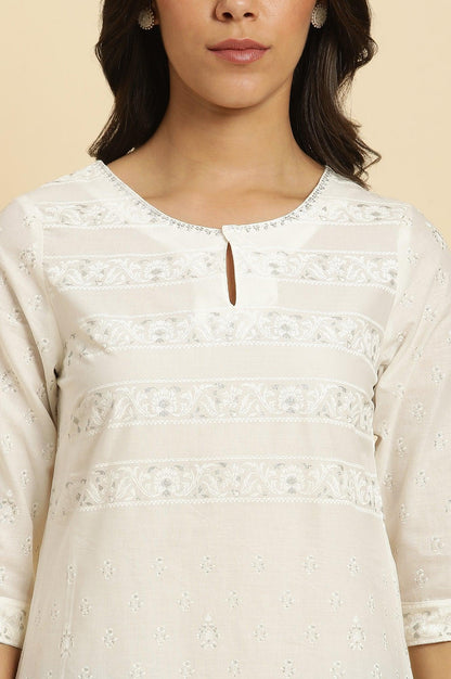 White Cambric Printed Kurtaa - wforwoman