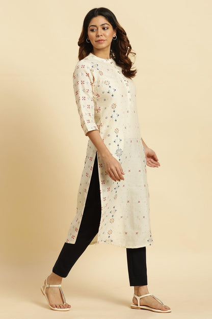 Ecru Half Placket Kurta With Multi-Coloure Print - wforwoman